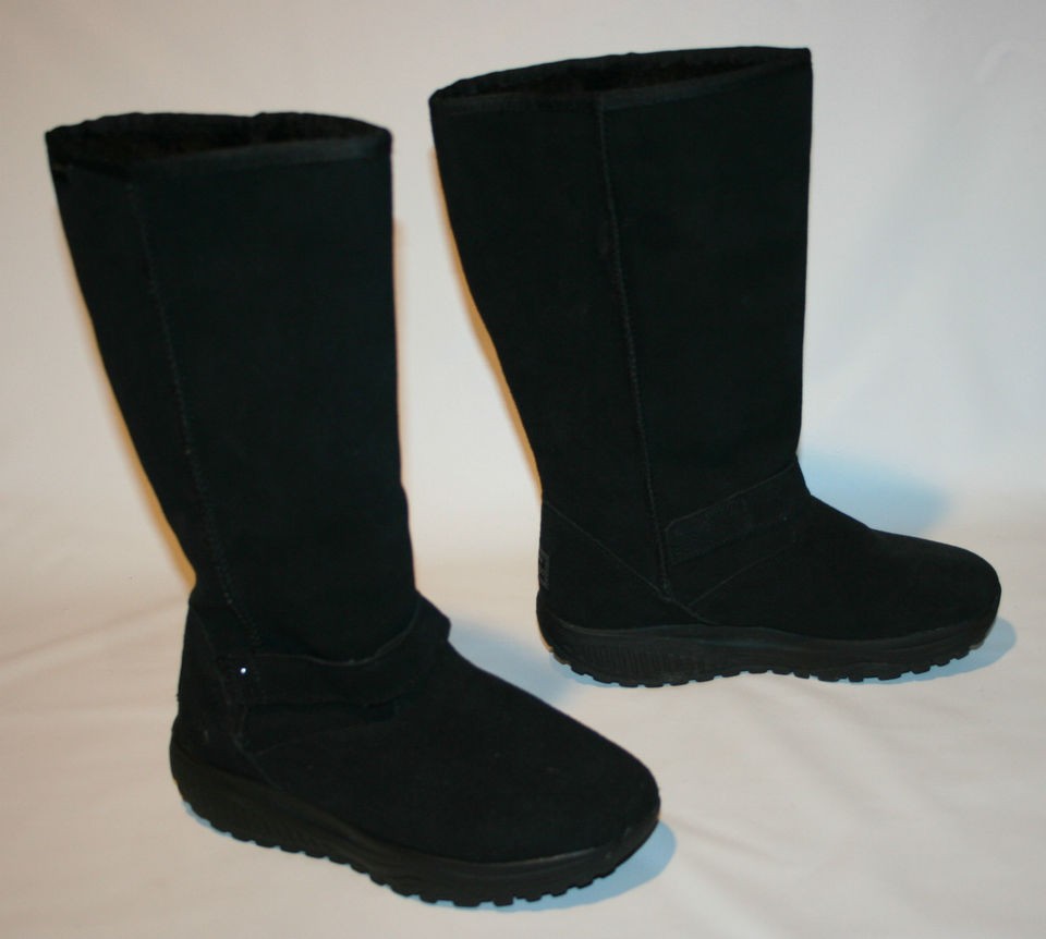 SKECHERS SHAPE UPS BLACK SUEDE BOOTS MID CALF FAUX FUR LINED WOMENS 8 