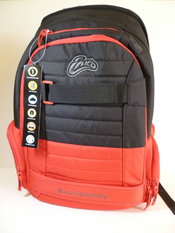 INKD SKULLCANDY Black & Red Downshift Laptop Backpack Bookbag   NWT