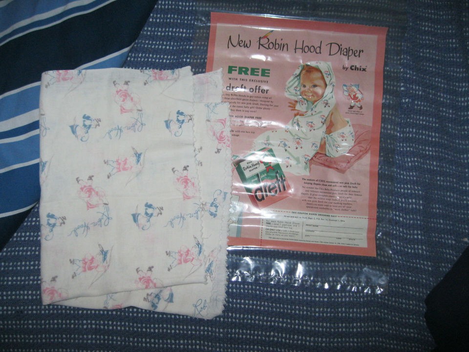 VINTAGE CHIX BRAND ROBIN HOOD CLOTH DIAPERS AND MAGAZINE AD WITH DREFT 
