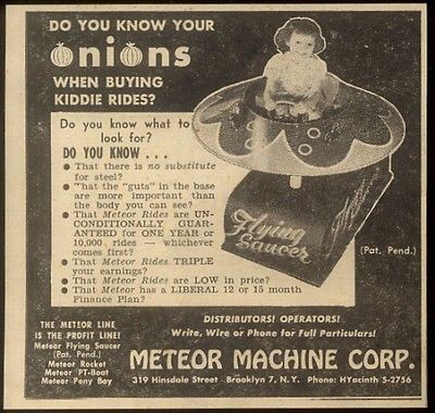   Machine Corp Flying Saucer coin op kids arcade ride photo print ad