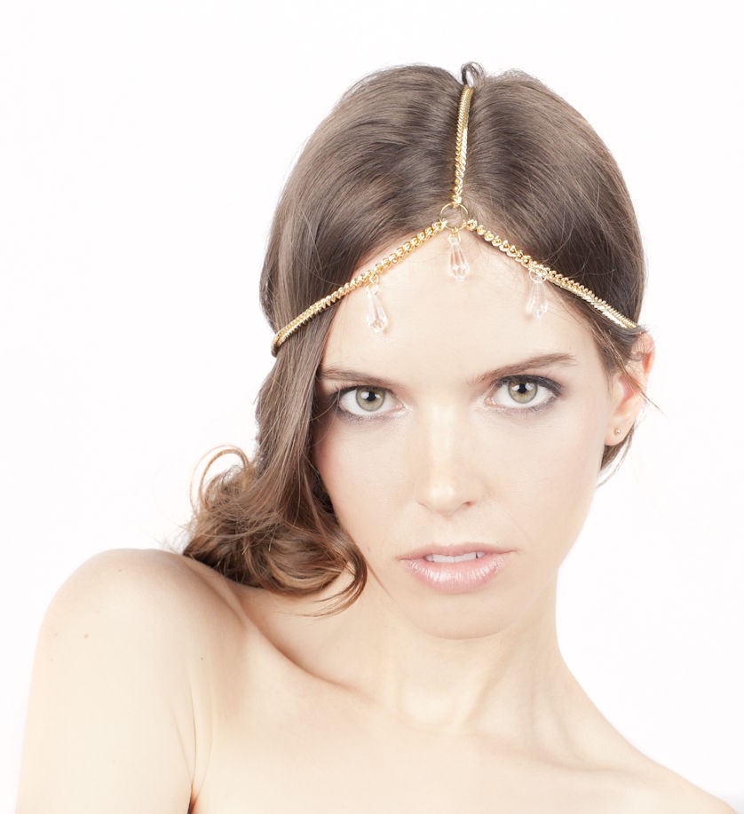   Grecian Style Swarovski multi pendant charm Chain Headpiece Headband