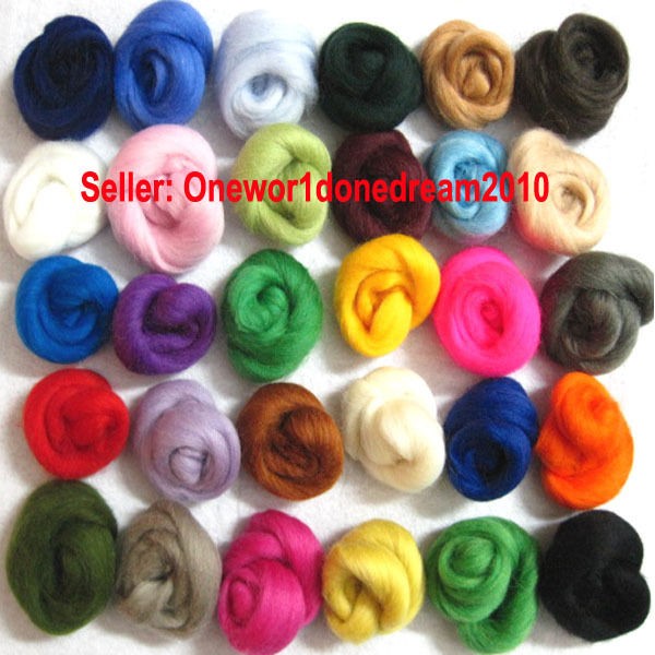 Lot of 30 colors Merino Wool Fibre Roving For Needle Felting Hand 