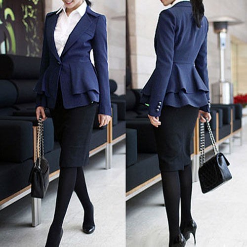 Korean Women One Button Suit Blazer Swallow Tailed Power Shoulder Coat 