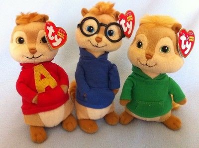 ALVIN, SIMON, & THEODORE Set of 3 TY Beanie Babies Alvin and the 