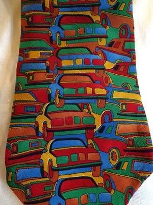   ROOSTER SILK TIE FUNKY CARS AUTOMOBILES TRAFFICE 3 5/8 WEST END USA