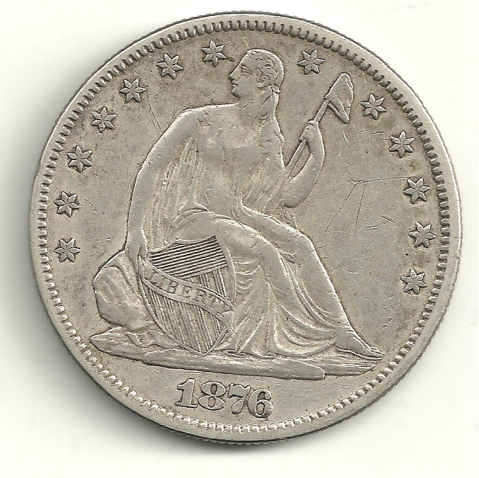   VINTAGE HIGH GRADE 1876 LIBERTY SEATED SILVER HALF DOLLAR PIECE COIN