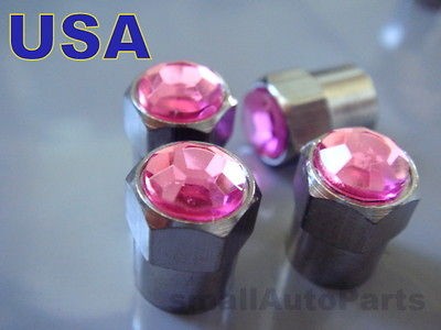 Crystal*PINK*C​hrome*Diamond Tire/Wheel air stem valve CAPS Covers 