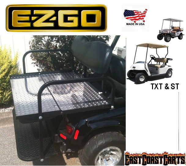 EZGO TXT Golf Cart Rear Flip Down Seat Kit w/ Diamond Plate Flat Bed 