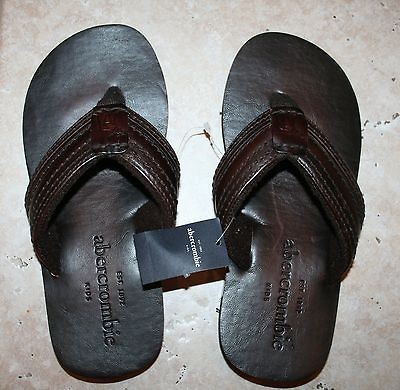   Boys Small Size 5/6 Rugged Brown Leather Upper Flip Flop Sandals