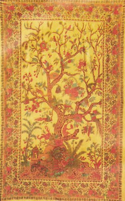 PERSIAN KING MEDIUM YELLOW GOLD TREE OF LIFE TAPESTRY THROW COVERLET 