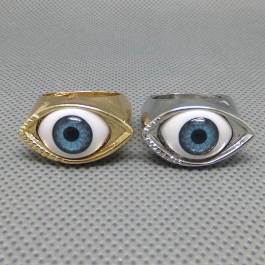 Fashion Punk Silver Gold tone Metal Evil Eye Blue Eyeball Ring Free