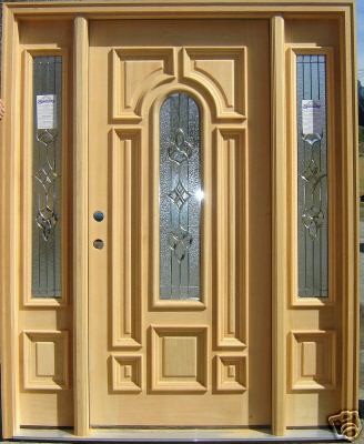 Solid Wood Entry Front Door w/ Sidelights Free S&H ATC