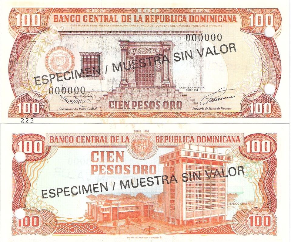 DOMINICAN REPUBLIC 100 Pesos Banknote World Money Currency BILL 