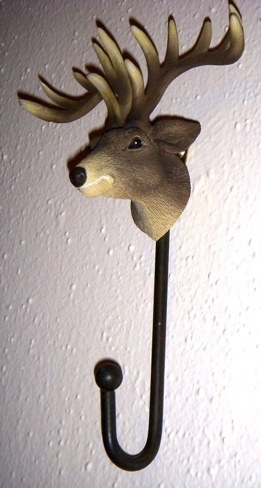 BEAUTY Buck DEER HEAD   ANTLERS Rack Hanger WALL HOOK Country Rustic 