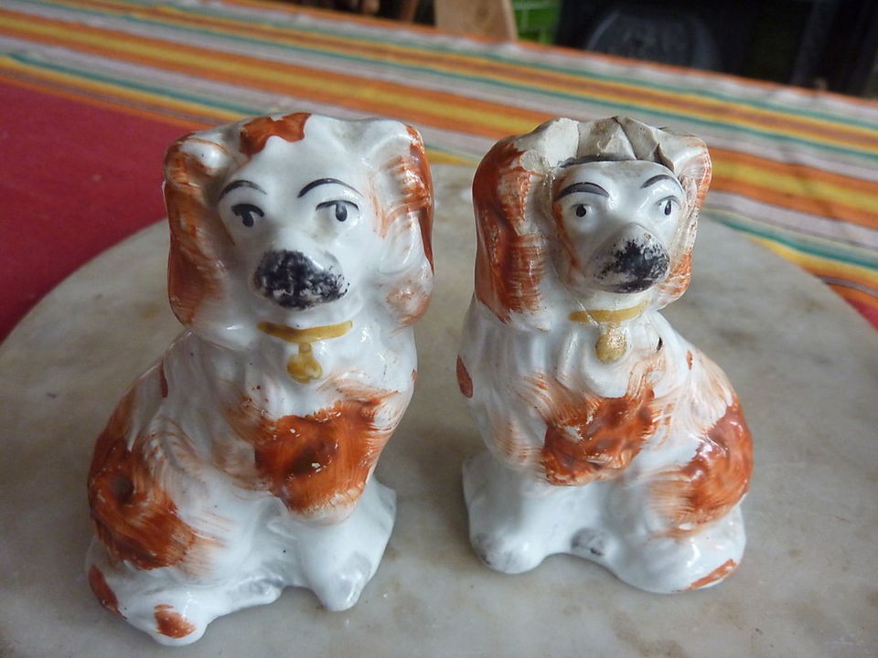 Pair of antique Staffordshire dogs, spaniels
