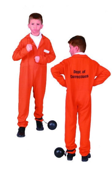 ORANGE CHILD PRISONER CONVICT BOY COSTUMES JAILBIRD KIDS JUMPSUIT 