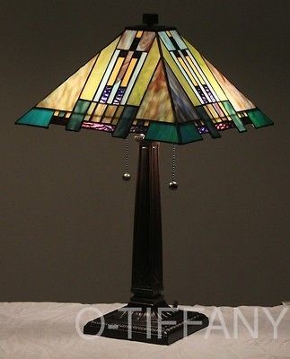 Tiffany Style Stained Glass Mission Lamp Aspen Blue