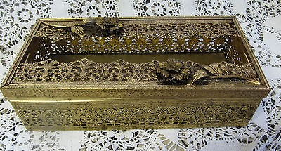   Ornate Stylebuilt Vanity Tissue Box Holder Ormolu Filagree Gold
