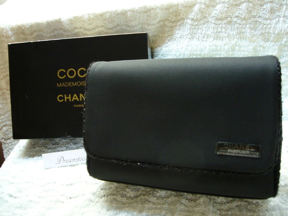 CHANEL flap Cosmetic bag make up bag travel case Clutch ~ Black ~ new 