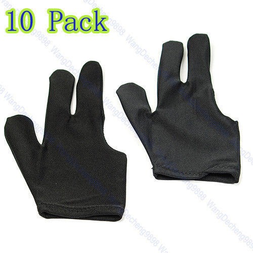 10 X Cue Billiard Pool Shooters 3 Fingers Gloves Black