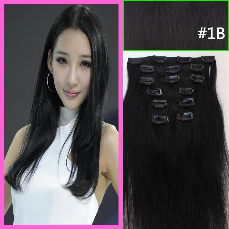 151820222426Remy Clip in human hair extensions 70g 100g 120g #1b 
