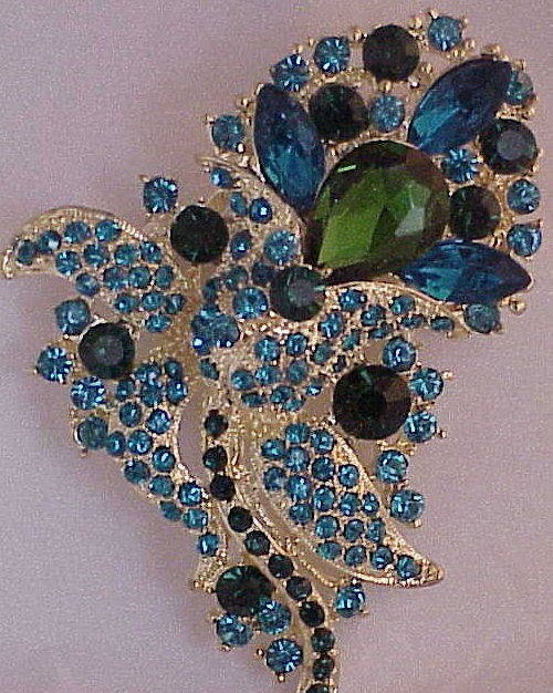   Style BLUE & GREEN Swarovski Crystal GLOWER Brooch Wedding Bouquet