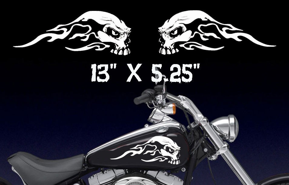 Motorcycle flaming sweeping skull Gas tank badge decals Harley