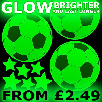 GLOW IN THE DARK FOOTBALLS AND STARS Wall Stickers door ceiling soccer 