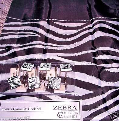  ZEBRA Safari Jungle Bath Decor Vinyl Shower CURTAIN & HOOK Bathroom 