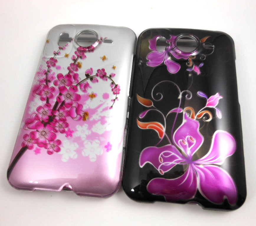 HTC INSPIRE 4G AT&T CASE COVER PINK PURPLE HAWAIIAN FLOWERS BLACK (SET 