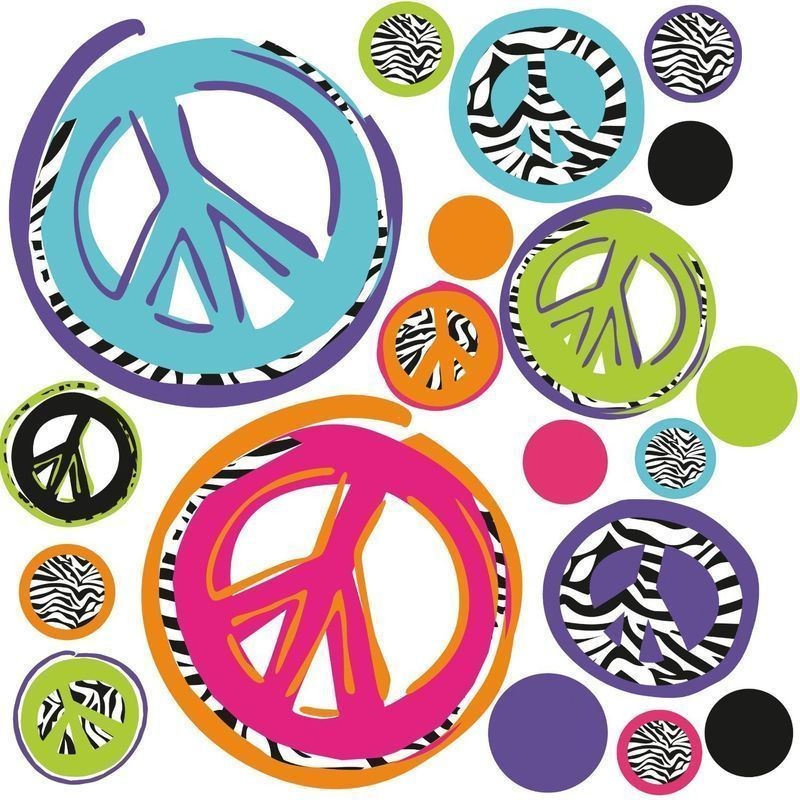 ZEBRA print PEACE SIGNS wall stickers 26 funky mod decals teens room 