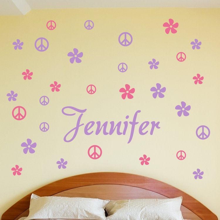   PERSONALIZED BOY GIRL CHILD NAME FLOWERS PEACE Vinyl Wall Decal Decor