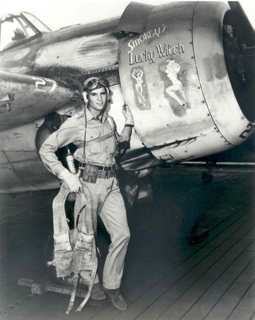 US Navy Pilot with Nose Art WW2 Photo WWII