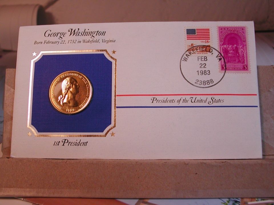 Bronze George Washington Presidential Medal Gold Plated in Stamped 