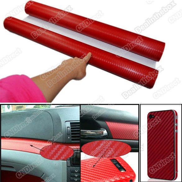 Red Diagonal 3D Twill Weave Carbon Fiber Vinyl Sheet Film Car Sticker 