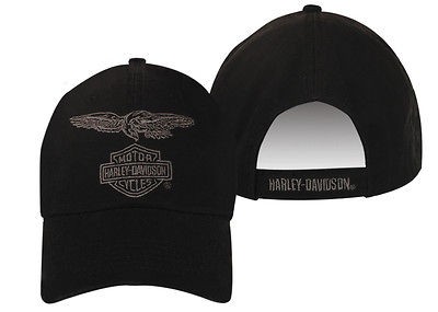 Harley Davidson Mens Eagle Eye Black Hat Baseball Cap Ballcap Velcro 
