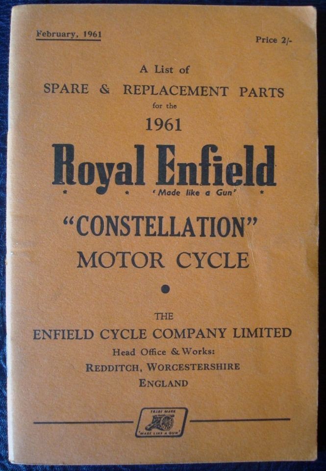 ROYAL ENFIELD CONSTELLATION   MOTORCYCLE SPARES LIST   1961 #775/2M 