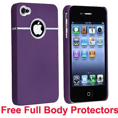   PURPLE HARD CASE COVER FOR APPLE IPHONE 4 4S 4G + Full Body Protectors