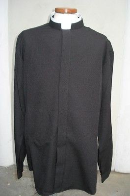 new long sleeve black clerical shirt with rabat collar from