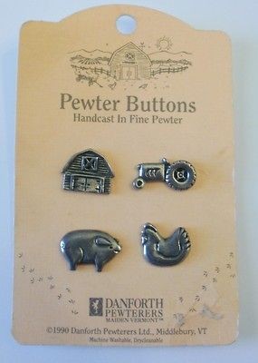   Fine Pewter Farm Hen Pig Barn Tractor Buttons   New on card