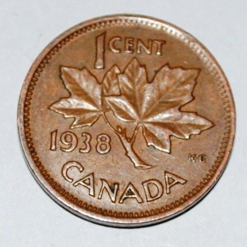 canada 1938 1 cent copper coin one canadian penny nice