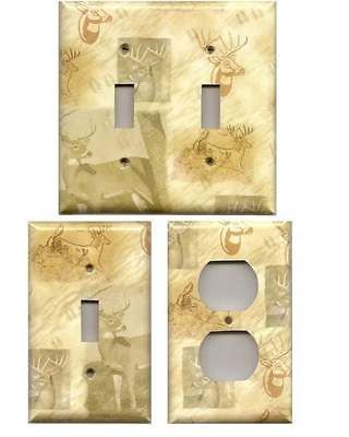 Trophy Buck Whitetail Deer Hunting Log Cabin Rustic Woods Switchplates 