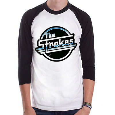 The Strokes Logo blue rock punk indie NYC Baseball t shirt 3/4 sleeve 