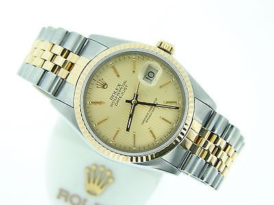 Mens Two Tone 14k Gold/Stainless Rolex Datejust Date Watch w/ Tapestry 