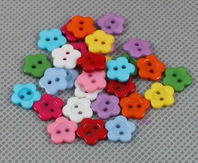   200pcs 10mm Plastic Resin Mixed Colours Flower Button For Sewing Craft