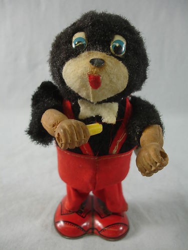 1950s tin windup bear playing maracas japan 