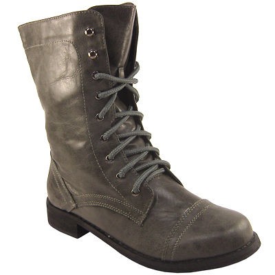 womens new dark grey military lace up shoe boots
