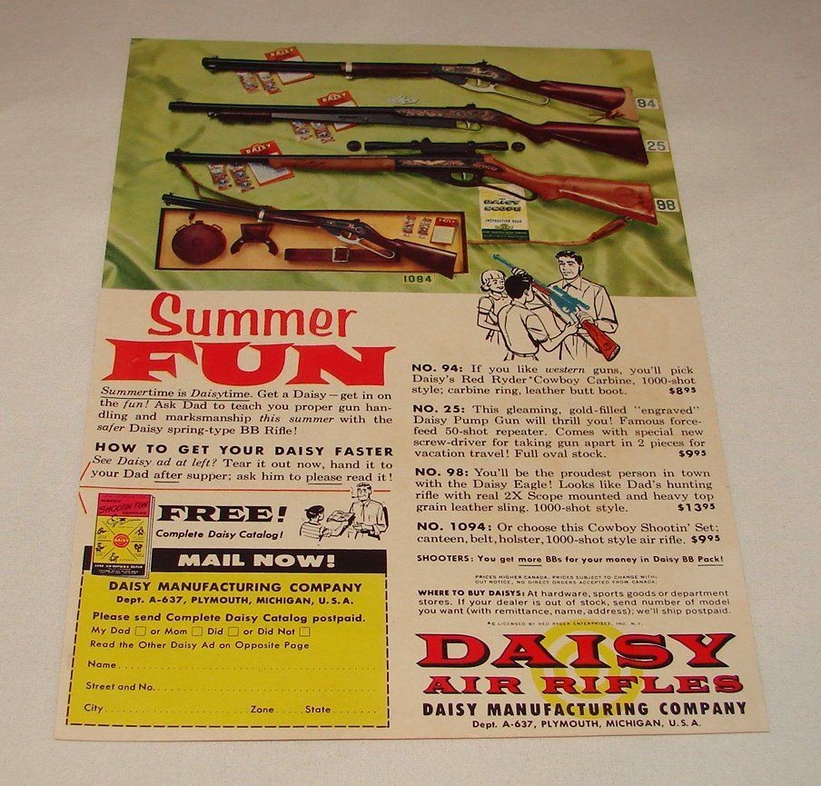 1957 daisy summer fun bb gun air rifle ad page