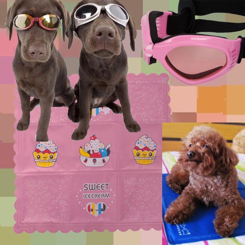 Pet Glasses+ Ice Pad Dog UV Goggles Sun Glasses Pink+Ice Cream Ice Pad 