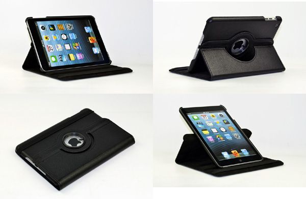 360° Rotating Apple iPad Mini Black Leather Case Cover Screen 